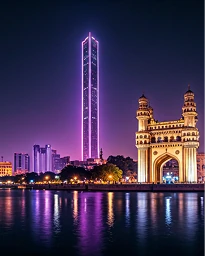 Charminar illuminated at night, Hyderabad